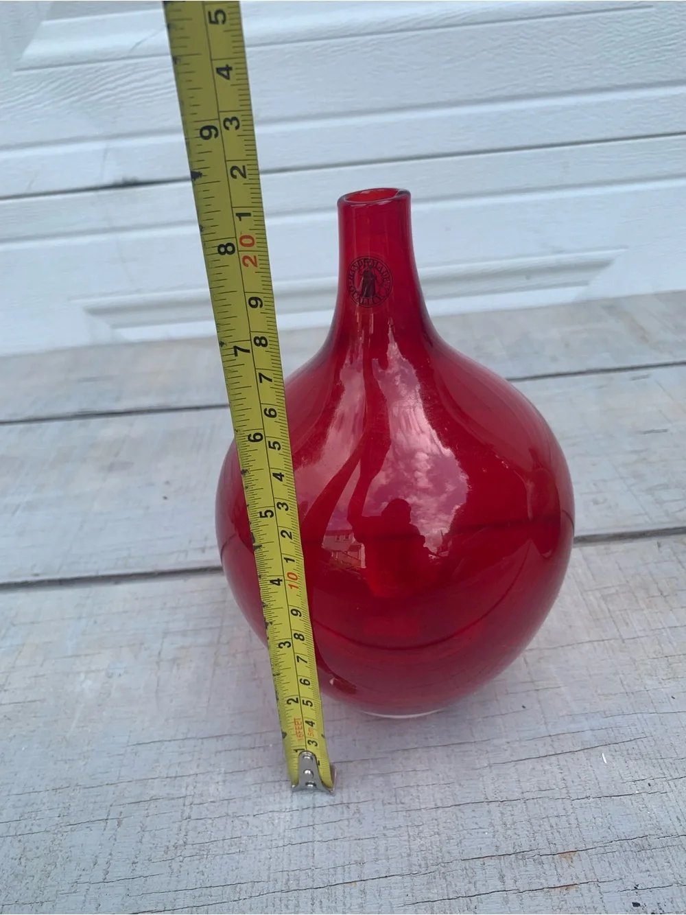 Red & Olive Green Art Glass Salong Vase Hand Blown J Jelinek Retired Style pair